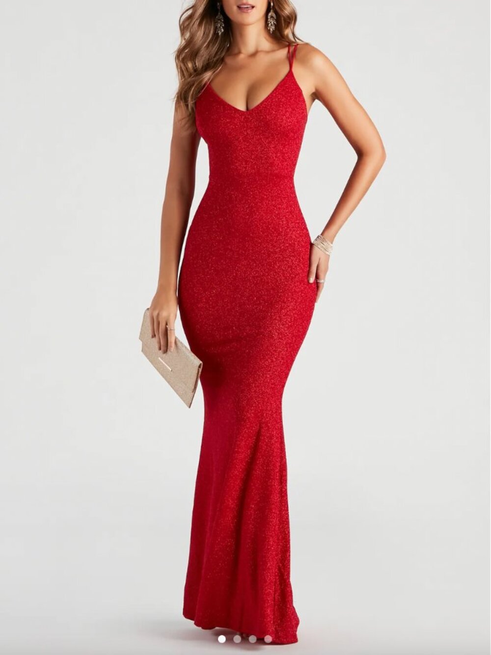 Windsor Rachel Formal Glitter Lace-Up Dress Red